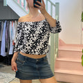 Black and white polka dot off shoulder top