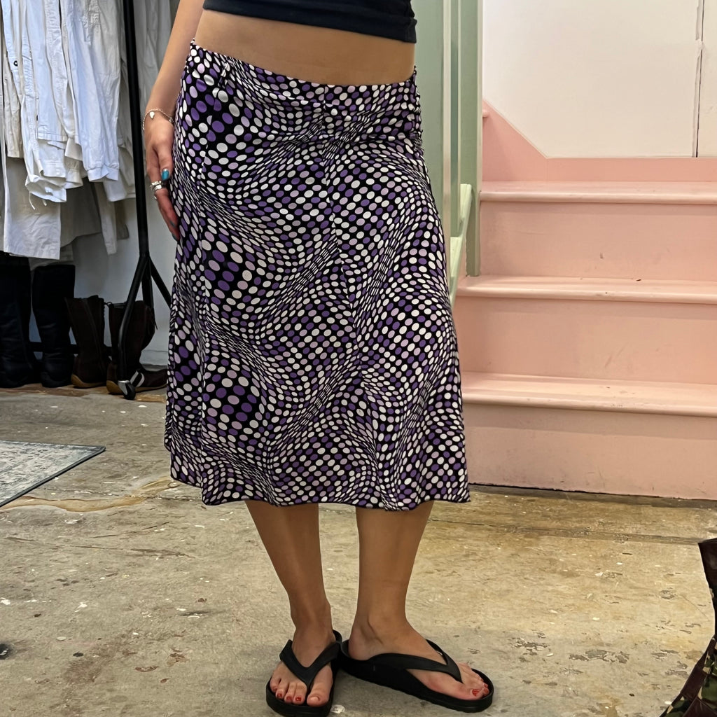 Purple polka dot floaty midi skirt