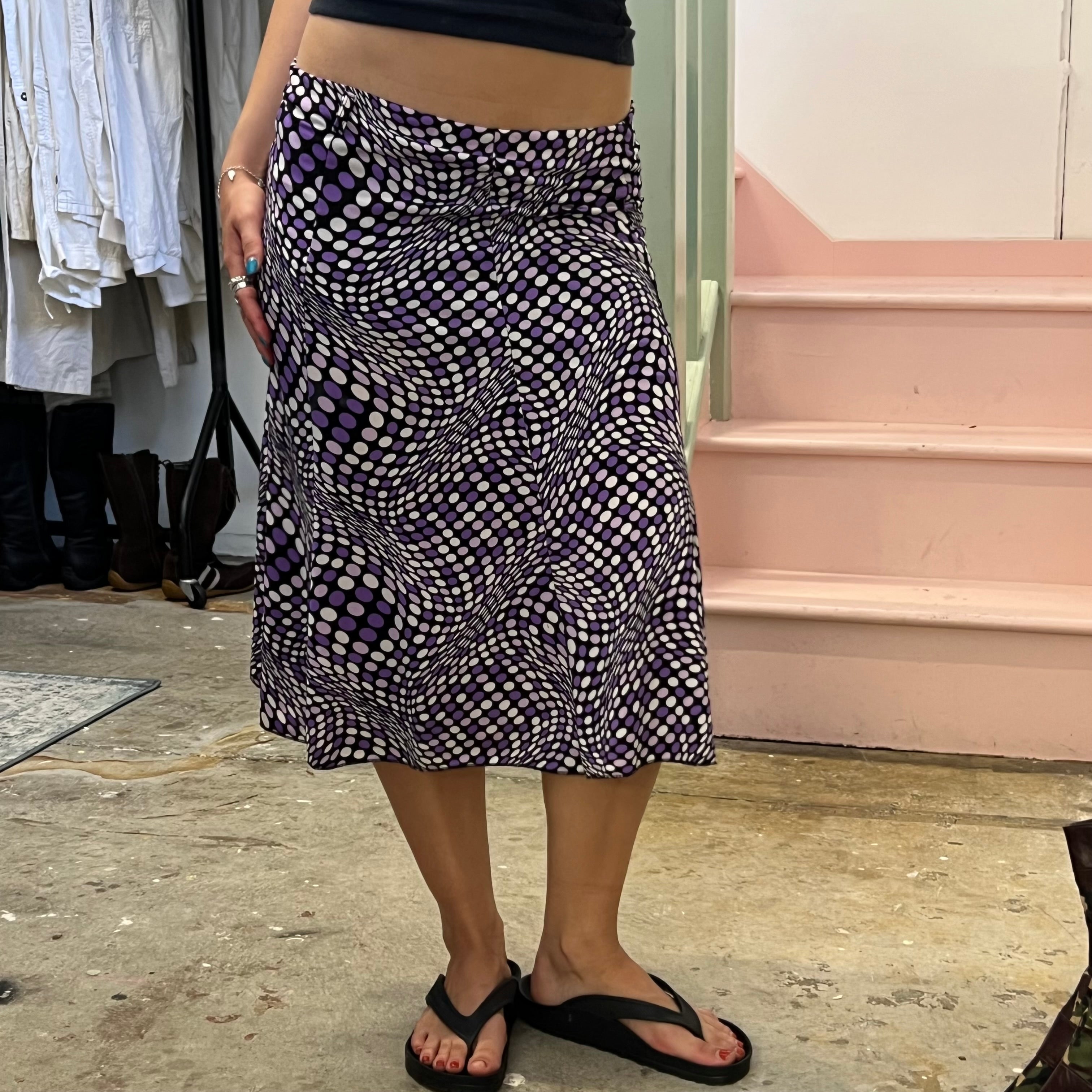 Purple polka dot floaty midi skirt