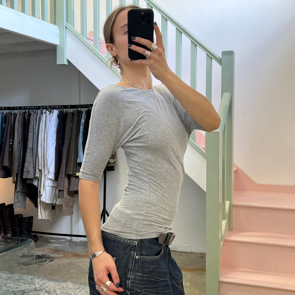 Sisley grey asymmetrical batwing slouchy top