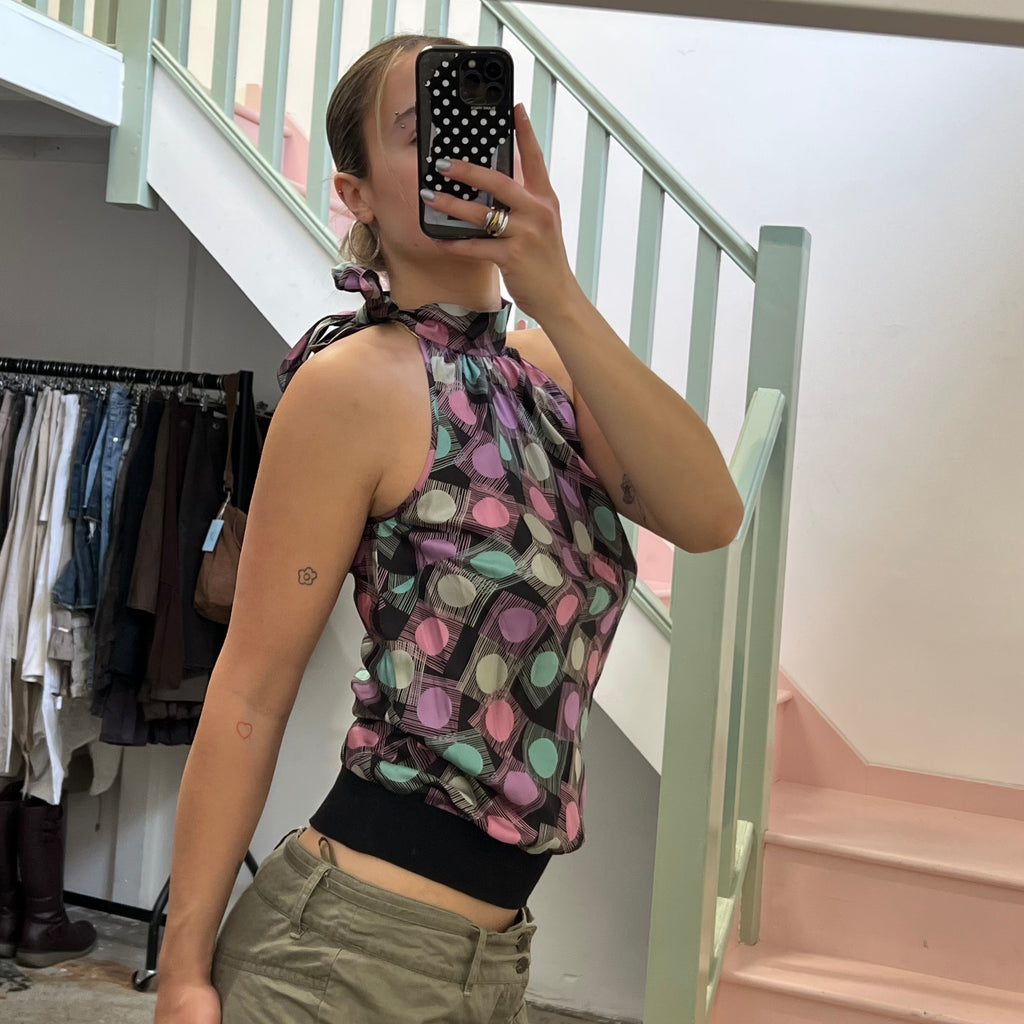 Polka dot high neck colourful vest