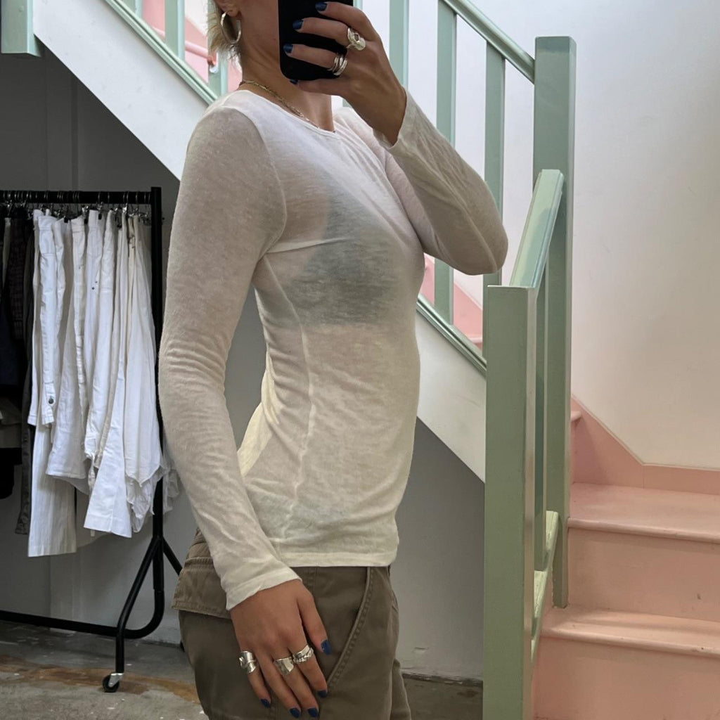 White cotton fitted boat neck top