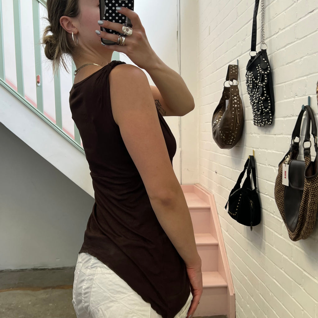 Brown asymmetrical vest