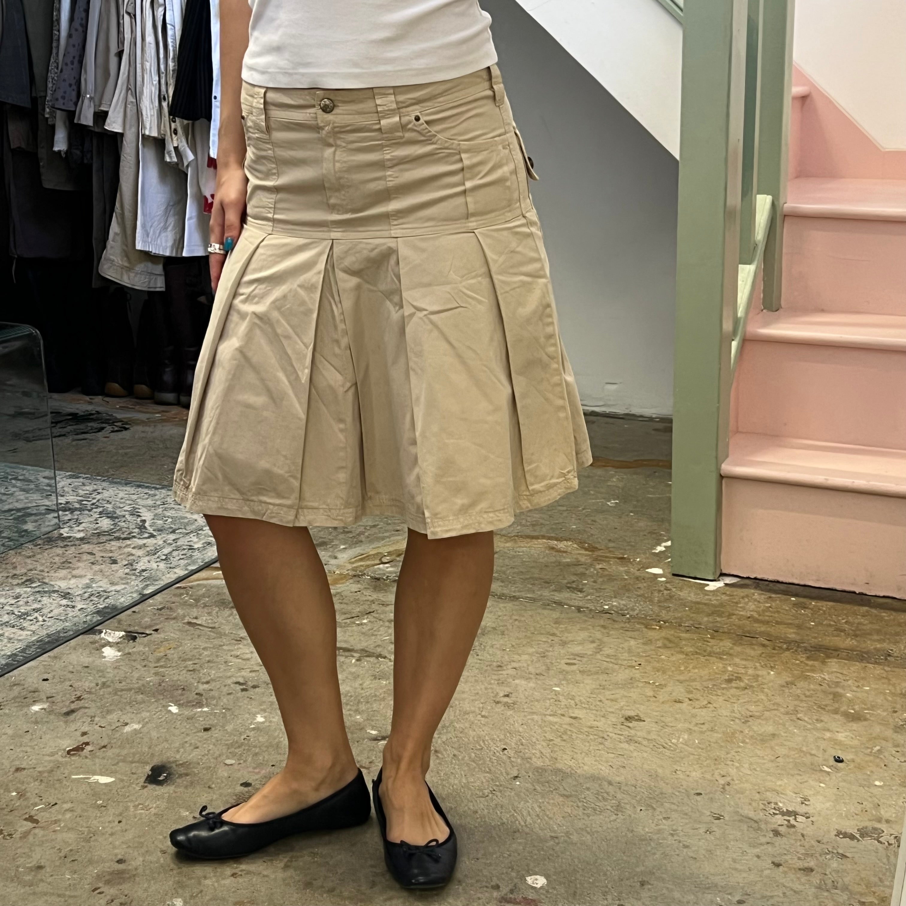 Cream cargo pleated midi skirt