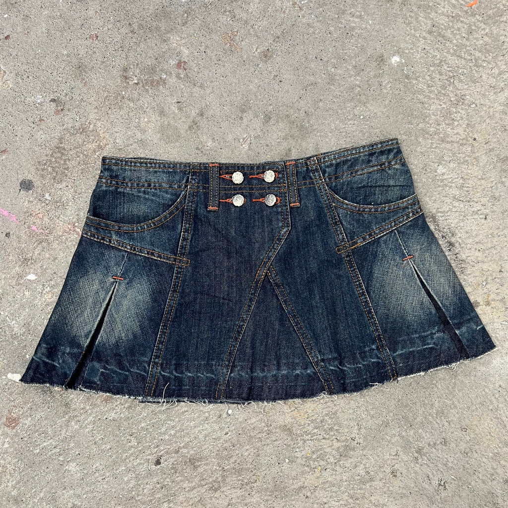 Micro mini pleated denim skirt