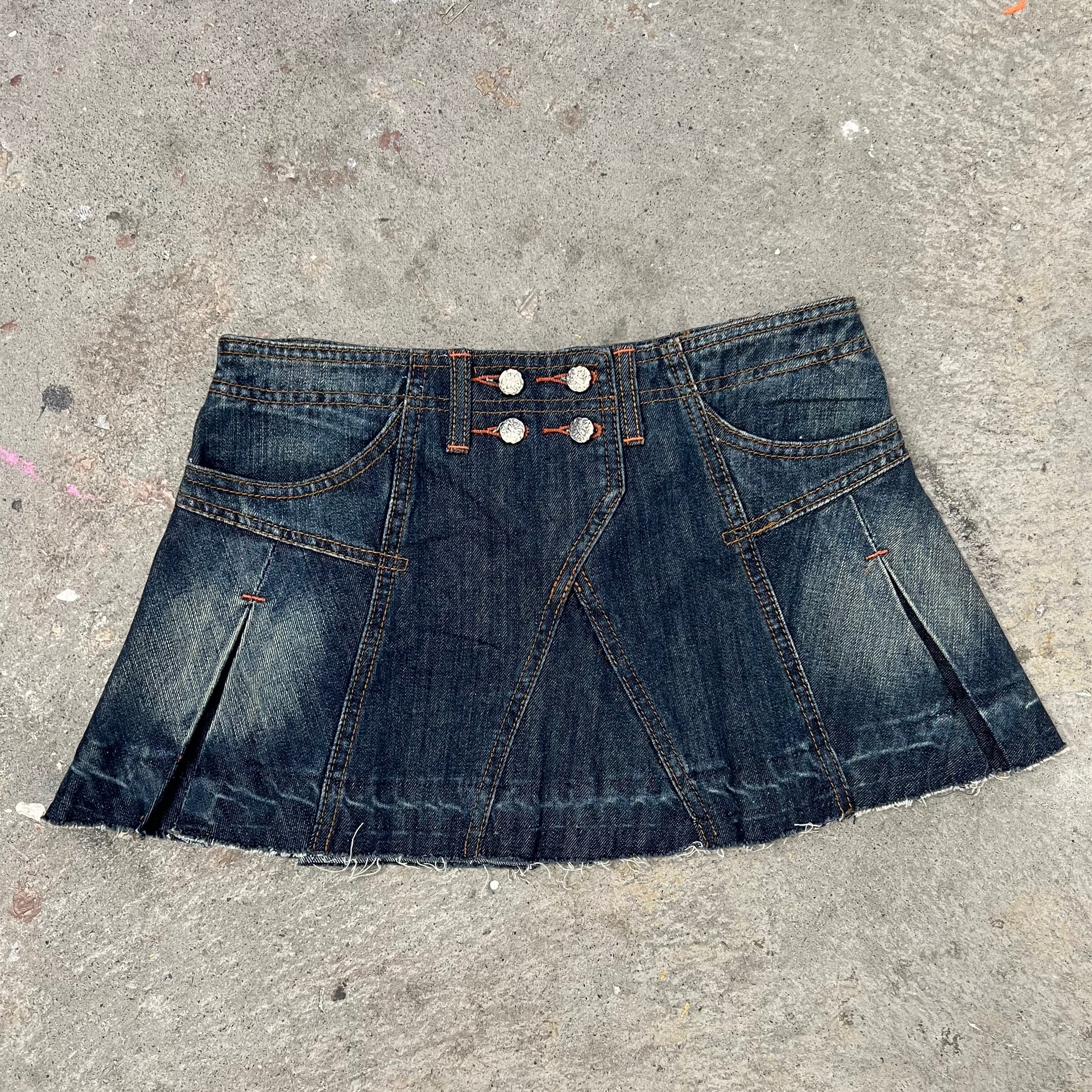 Micro mini pleated denim skirt