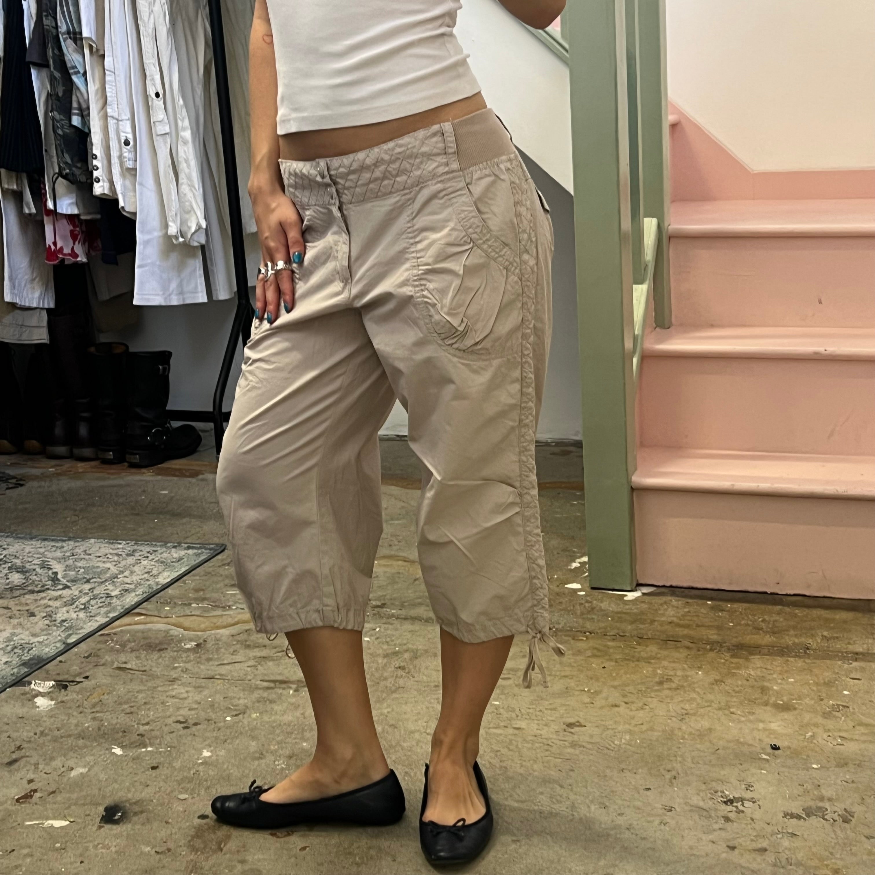 Cream baggy cargo capris