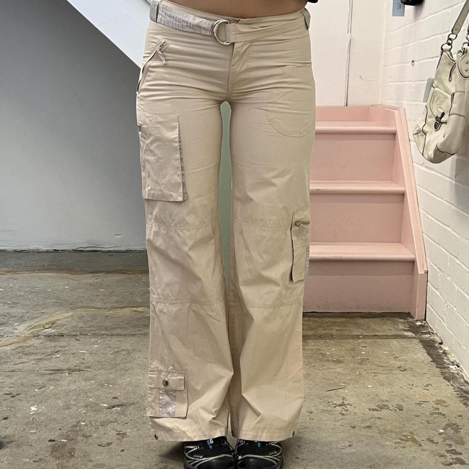 cream low rise wide leg vintage cargo trousers