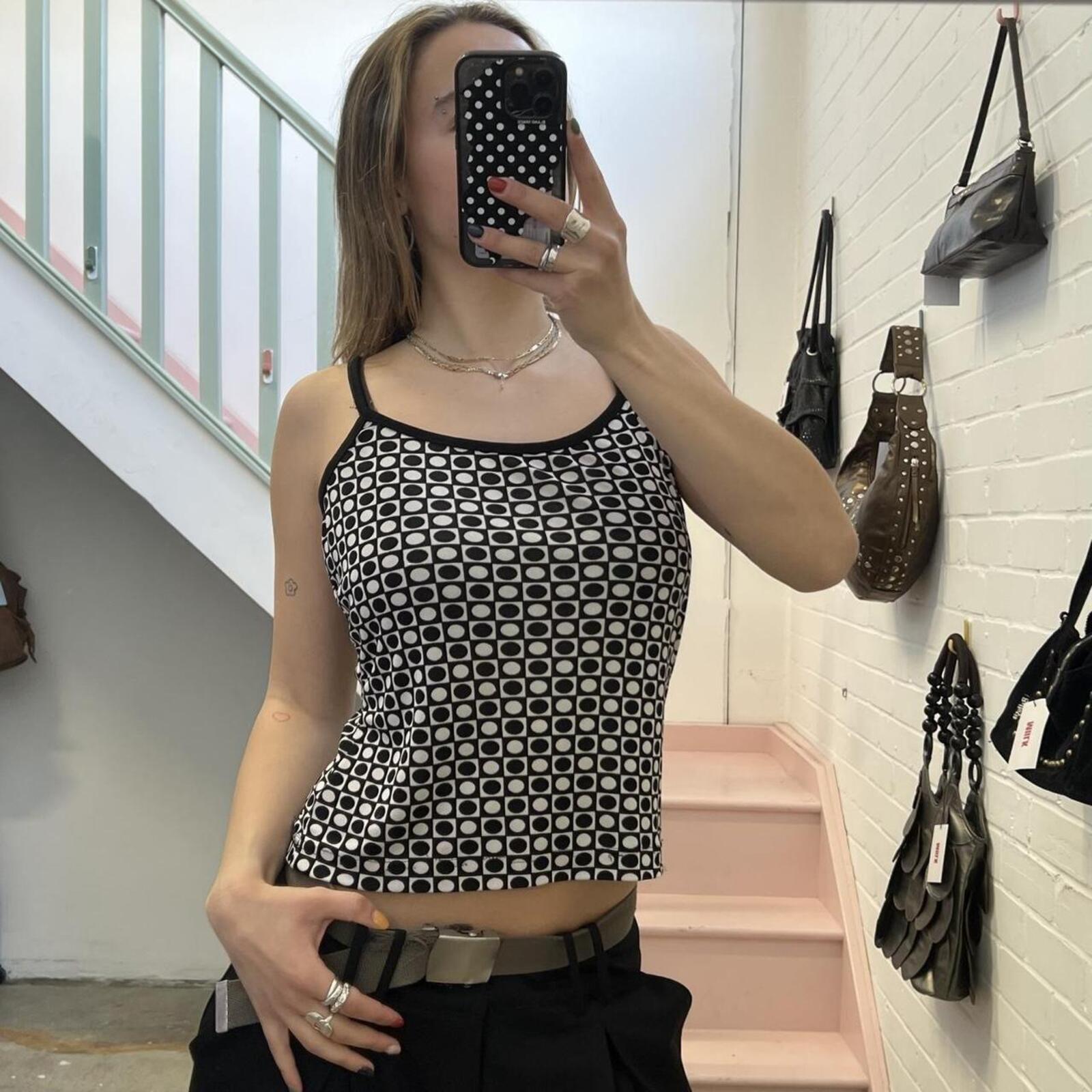Black and white geo print vintage cami