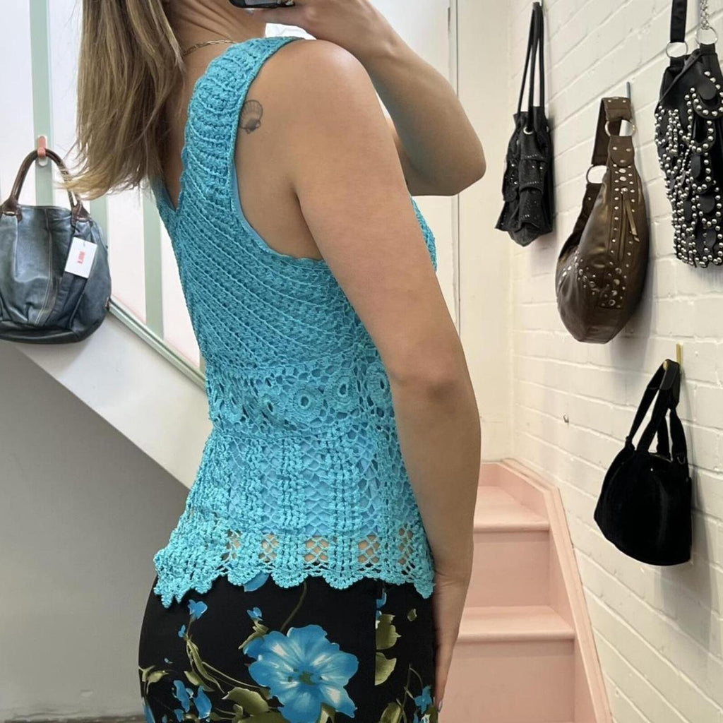 blue crochet vintage vest top