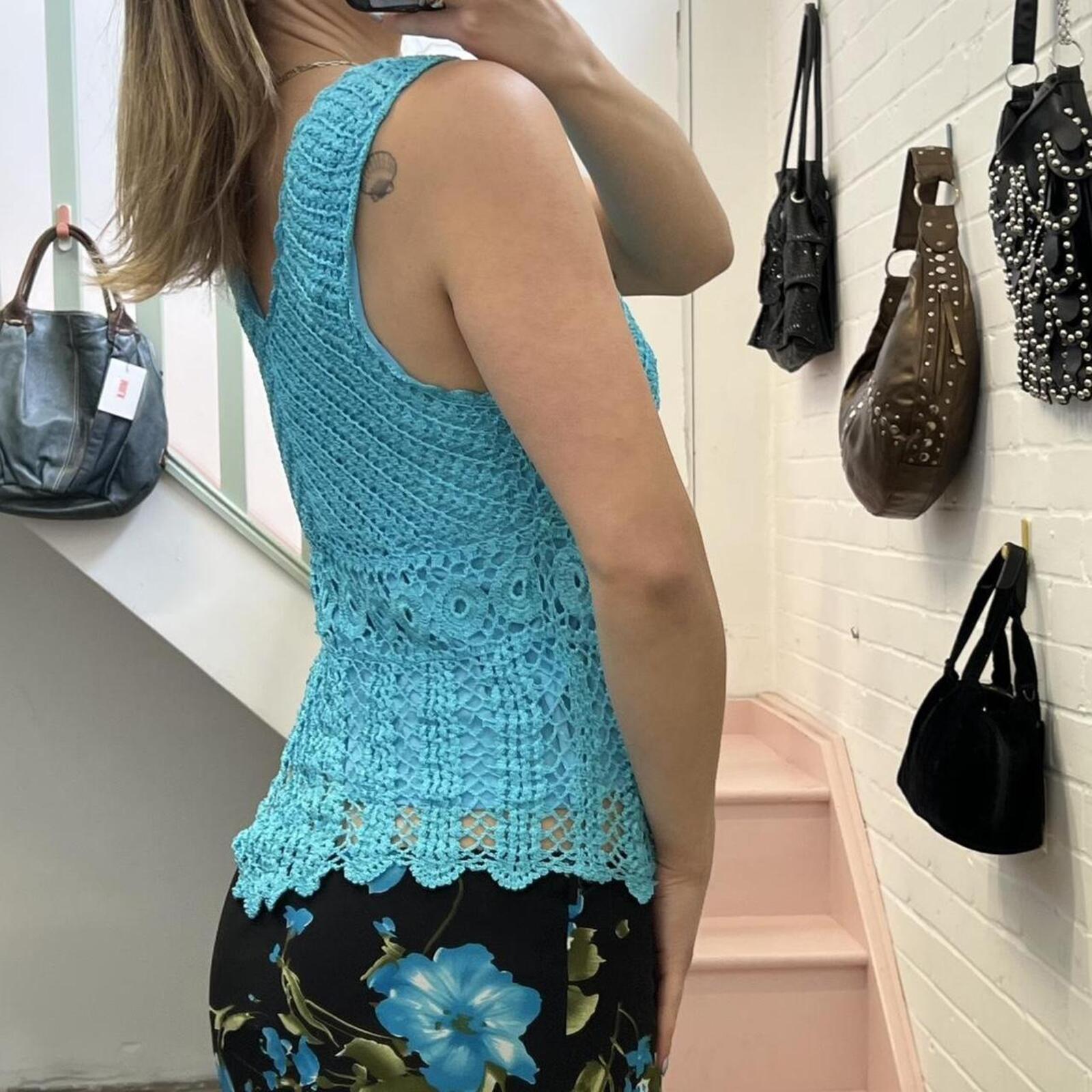 blue crochet vintage vest top