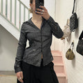 Black and silver striped fitted vintage button up shirt