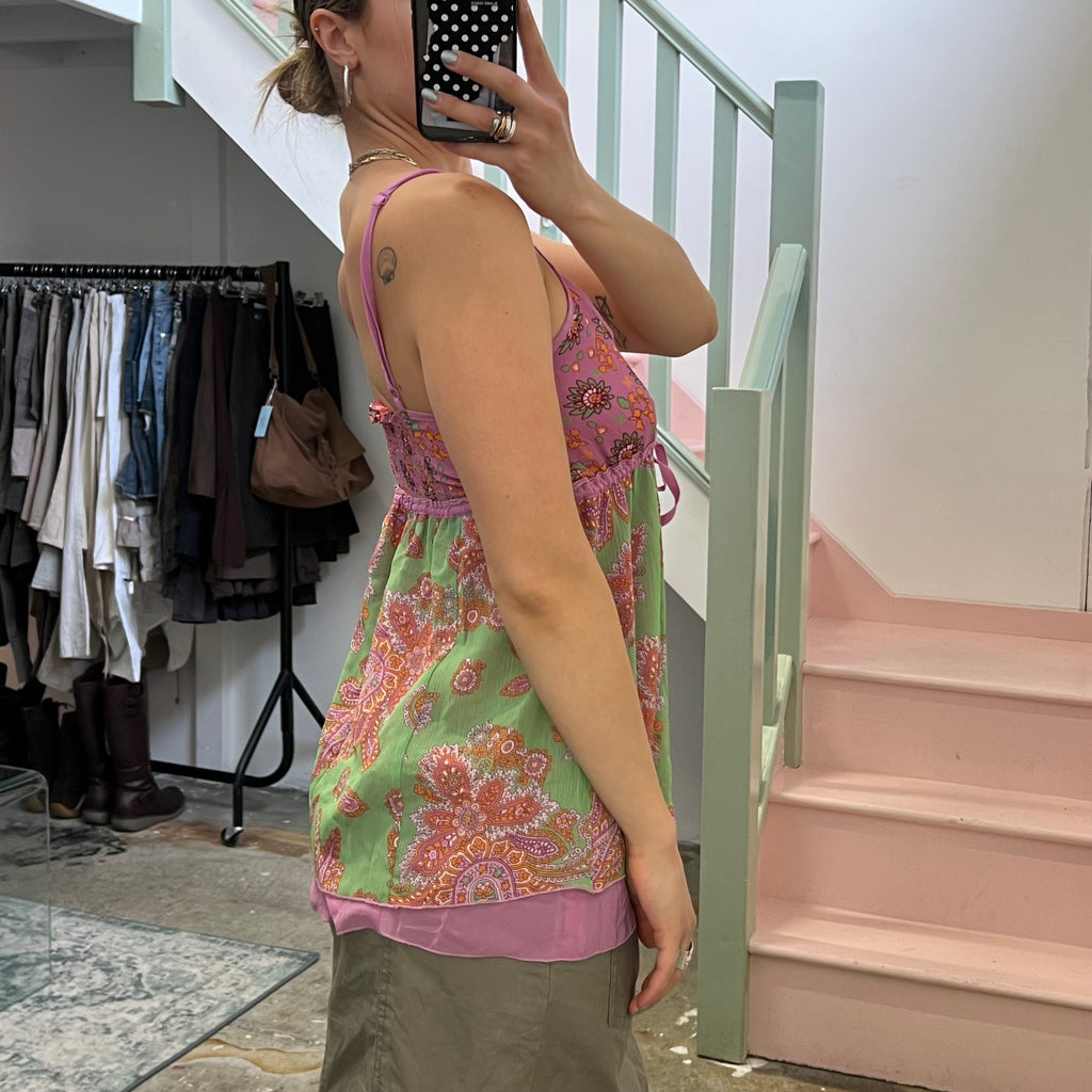 Esprit pink and green floral floaty cami