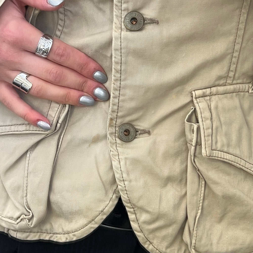 Cream button up utility style fitted jacket