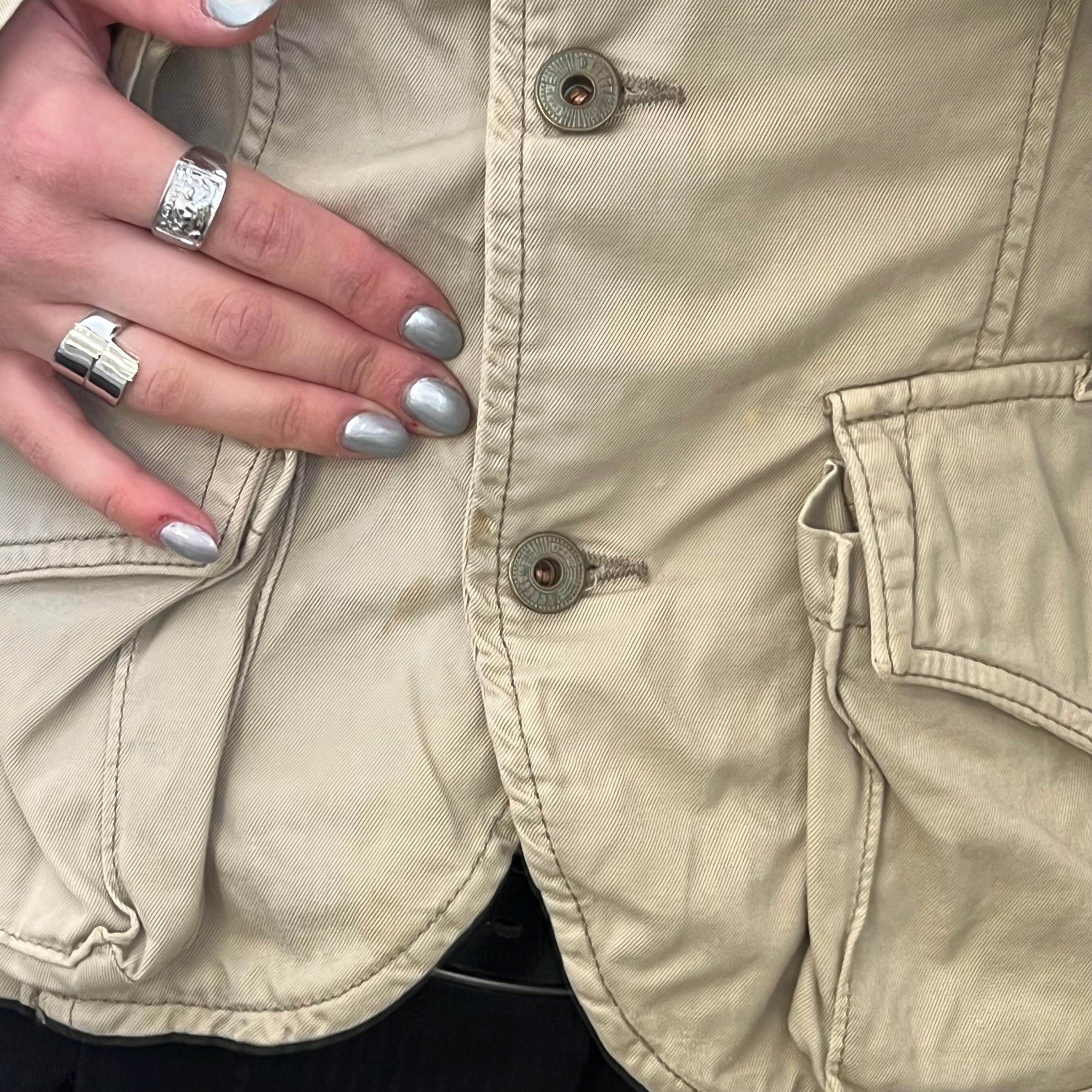 Cream button up utility style fitted jacket