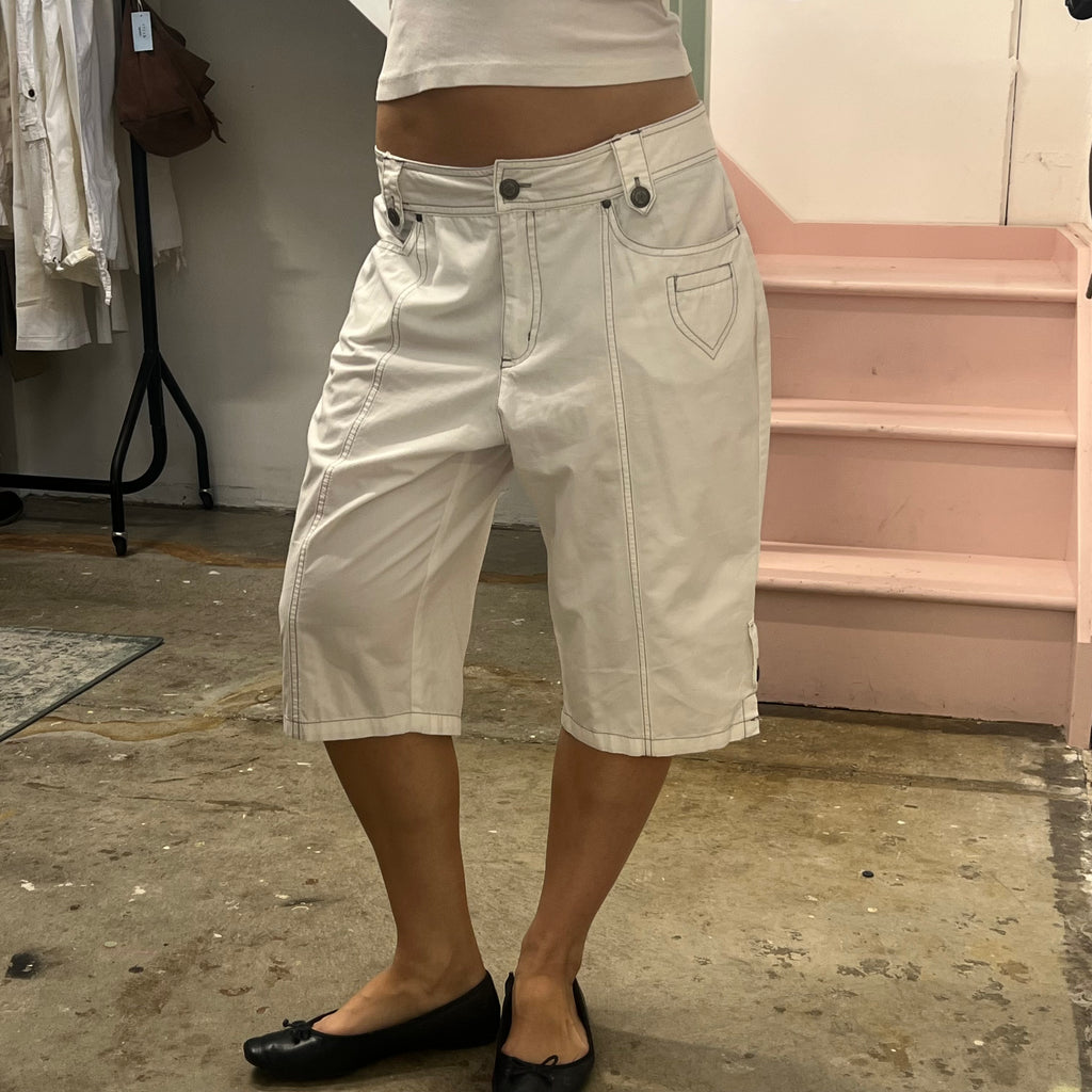 White baggy cargo shorts