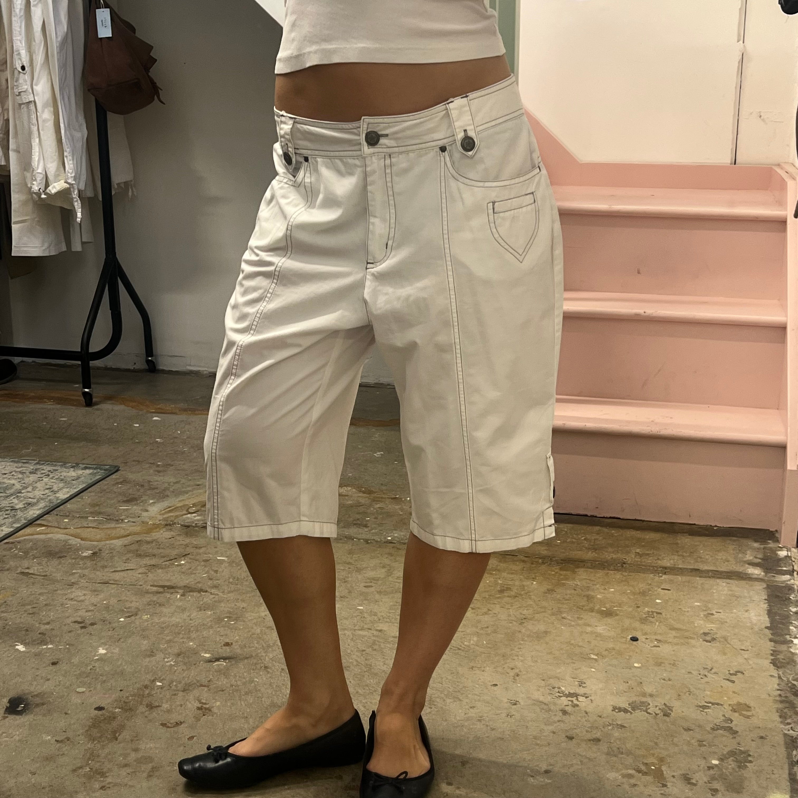 White baggy cargo shorts