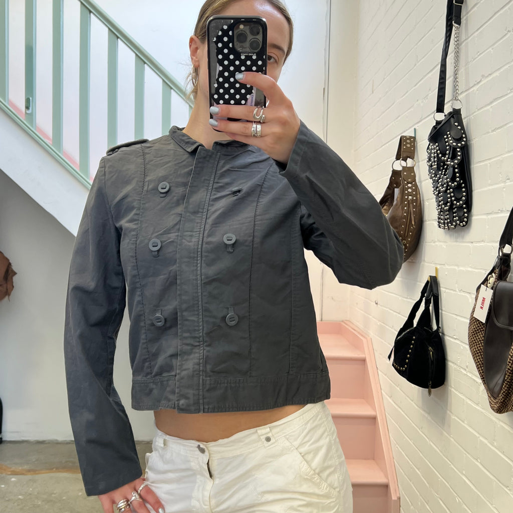Grey zip up utility style tailored jacket with buttons