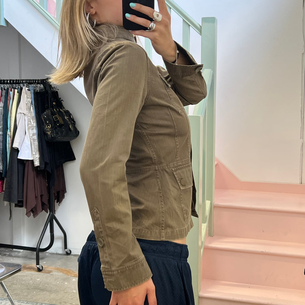 Oasis khaki button up fitted utility style jacket