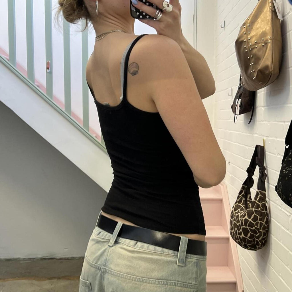 Simple black cotton button up cami