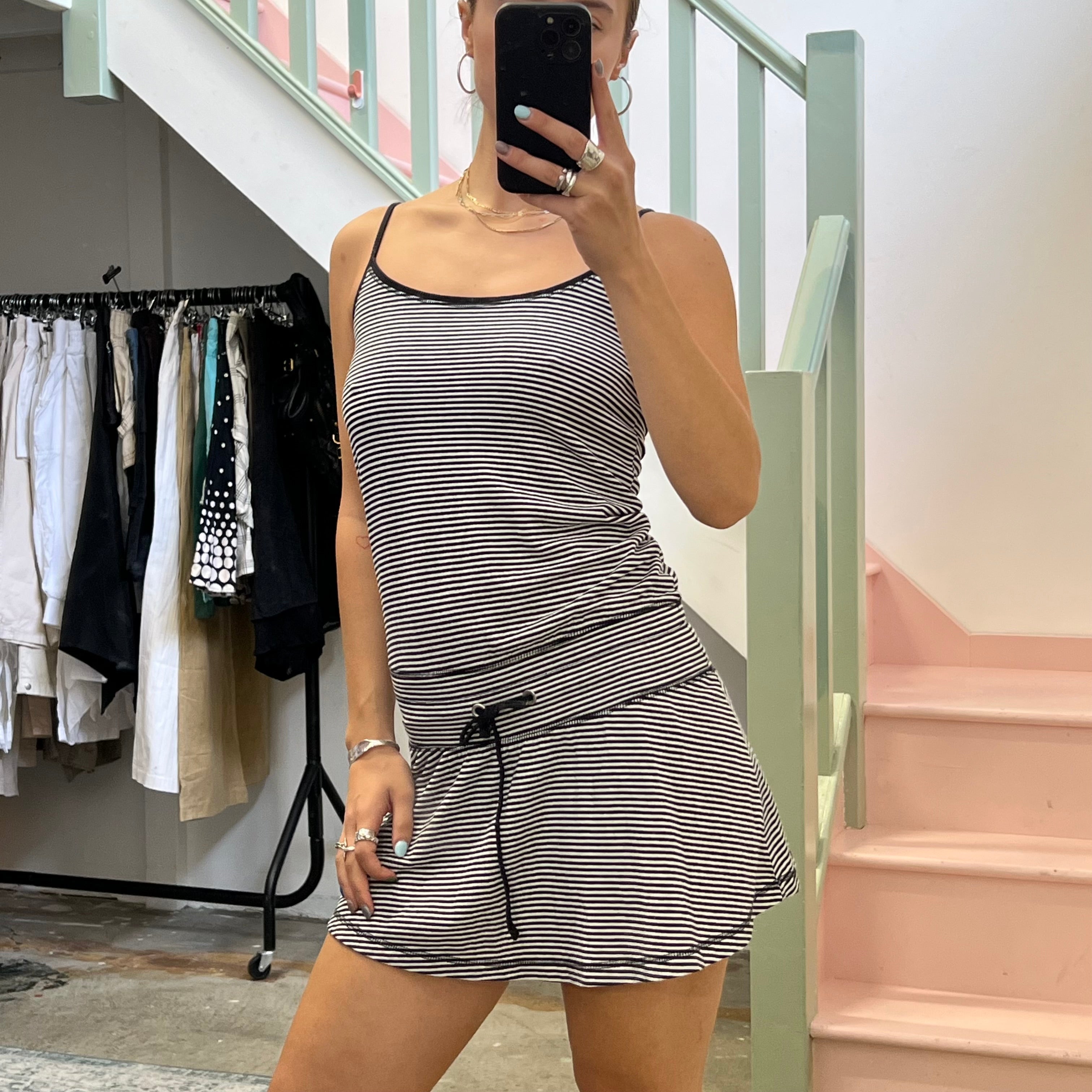 Stripe drop waist mini dress