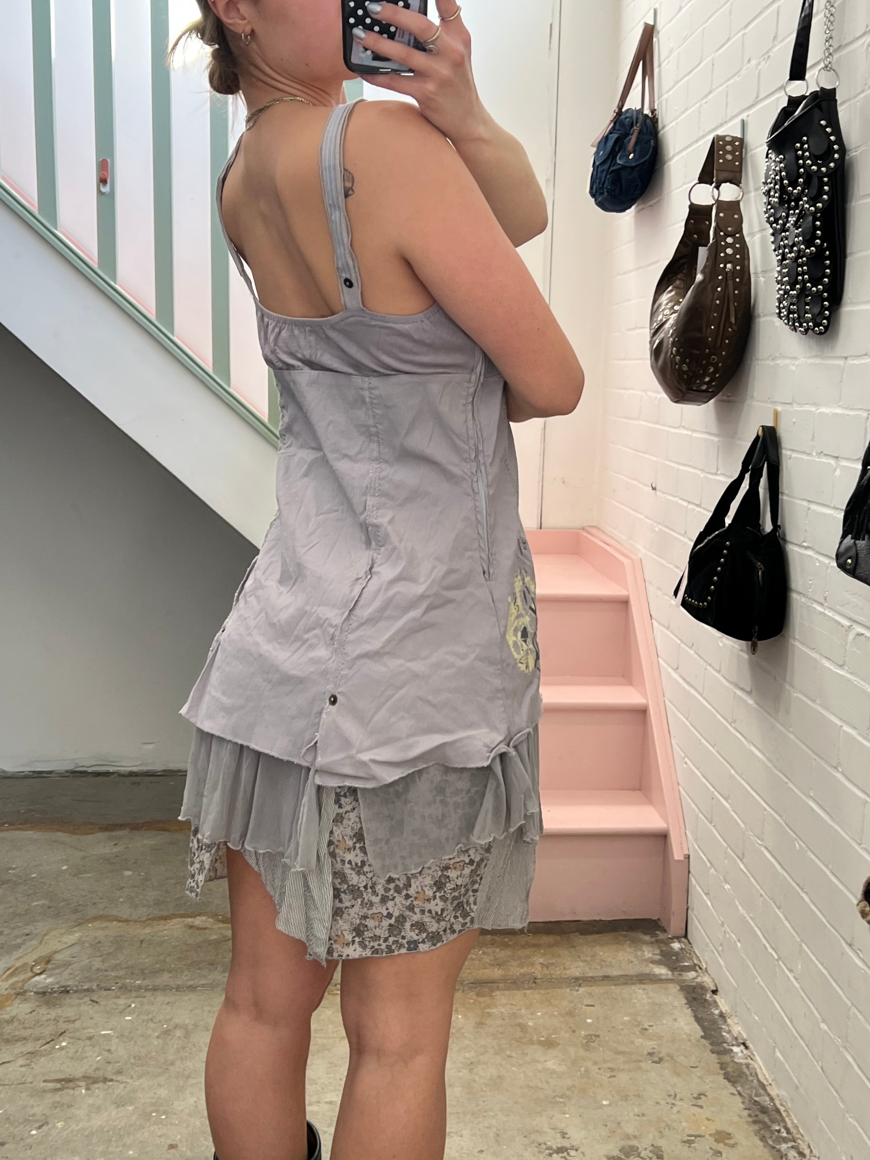 Grey layered utility style mini dress