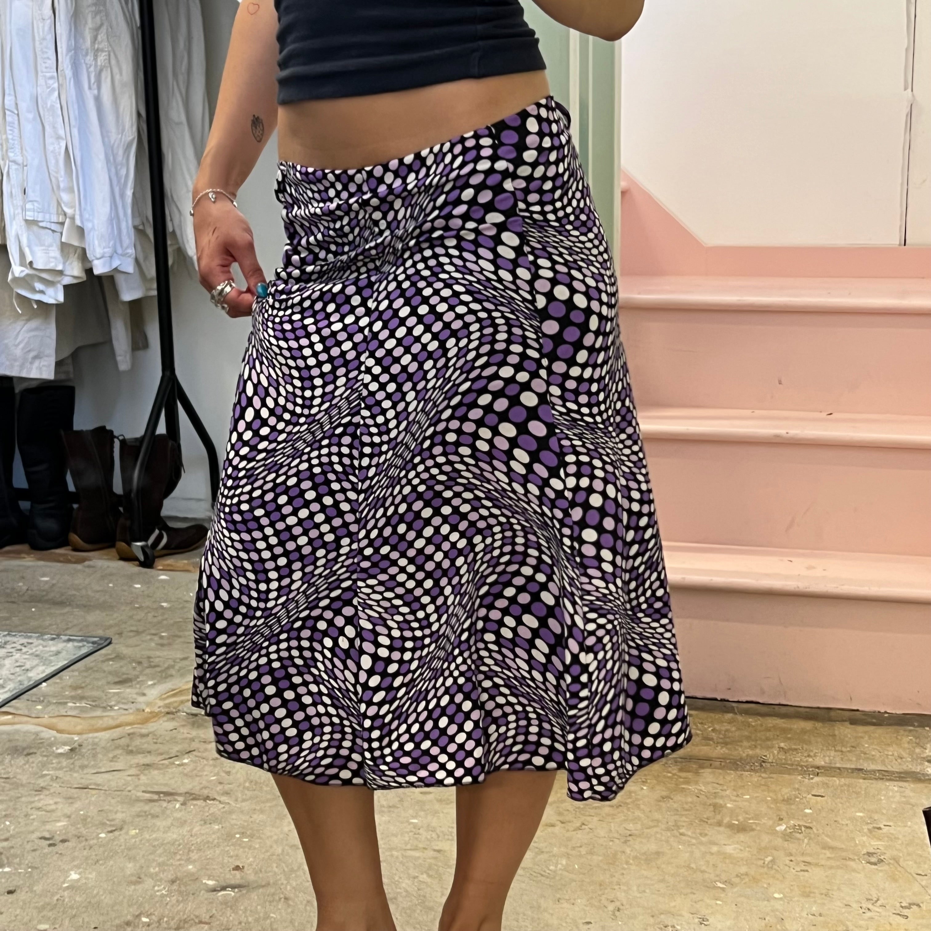 Purple polka dot floaty midi skirt