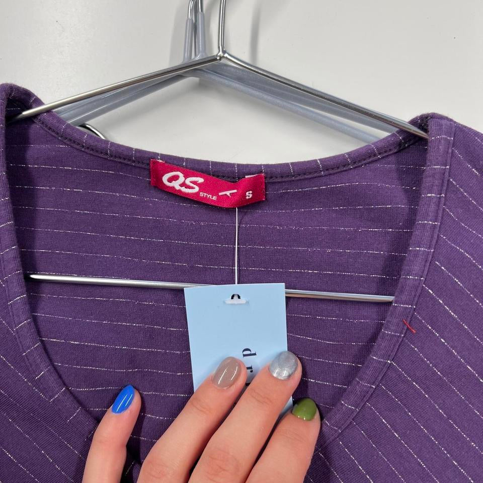 Purple striped v neck slinky top