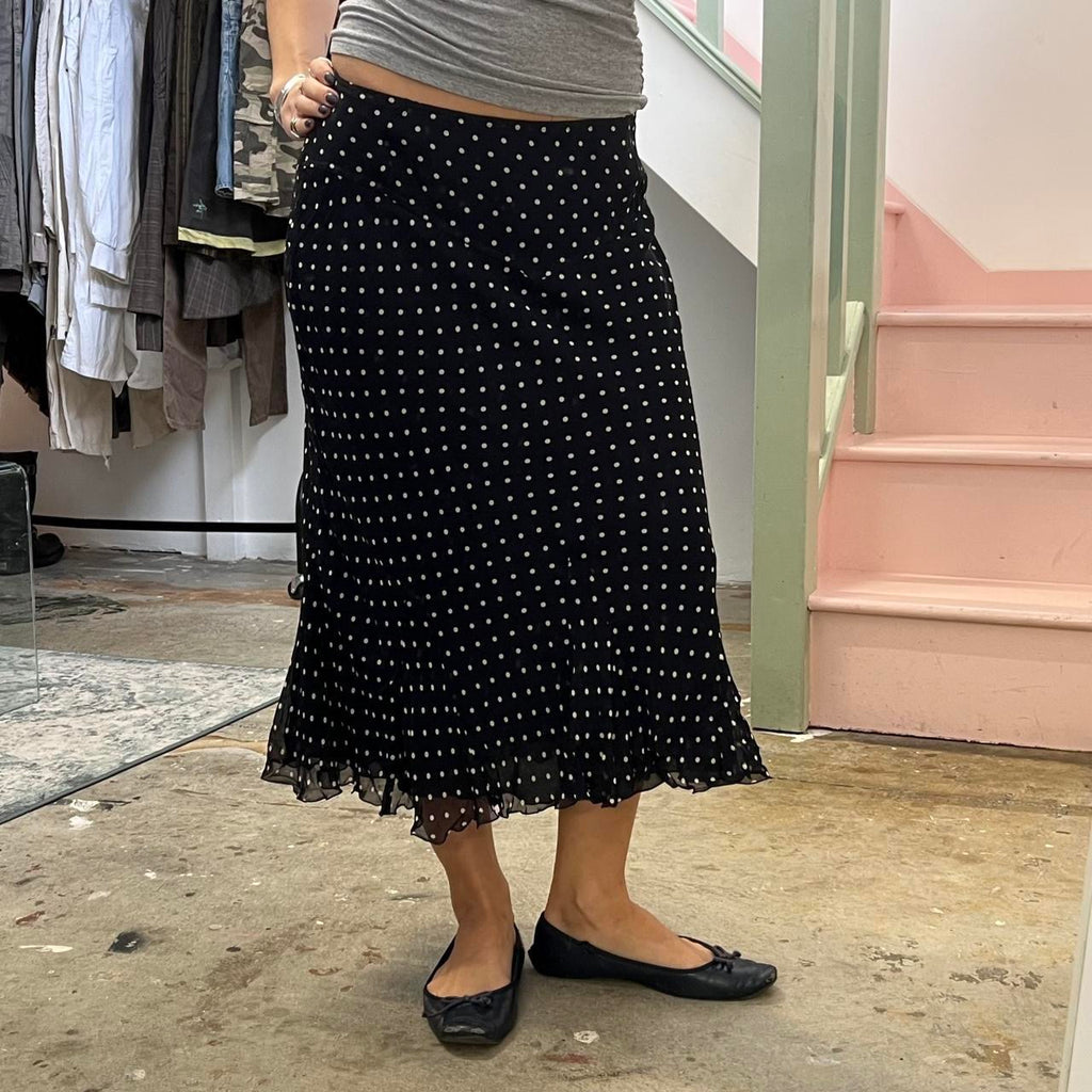 Black and grey polka dot maxi skirt