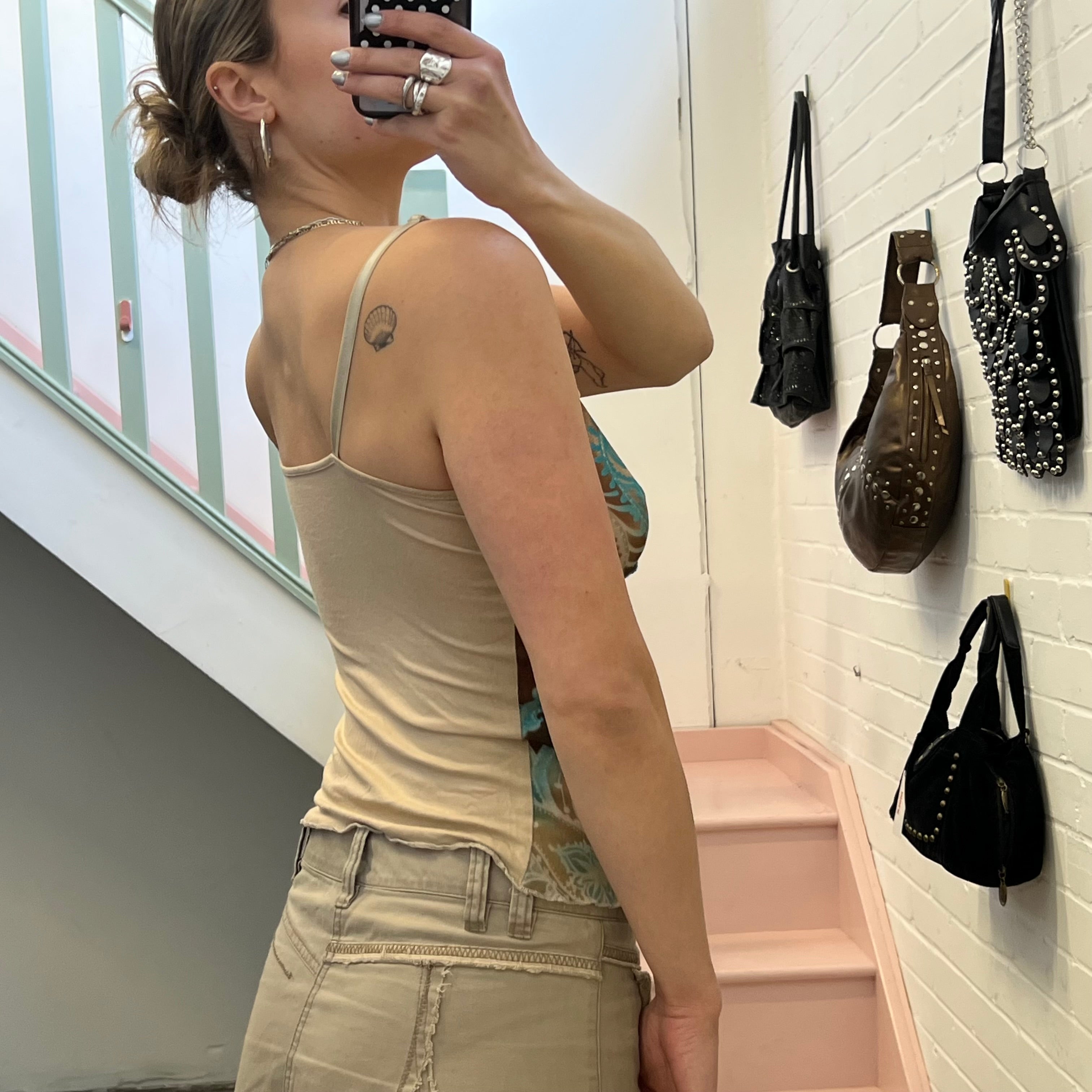 Blue and cream printed mesh vest