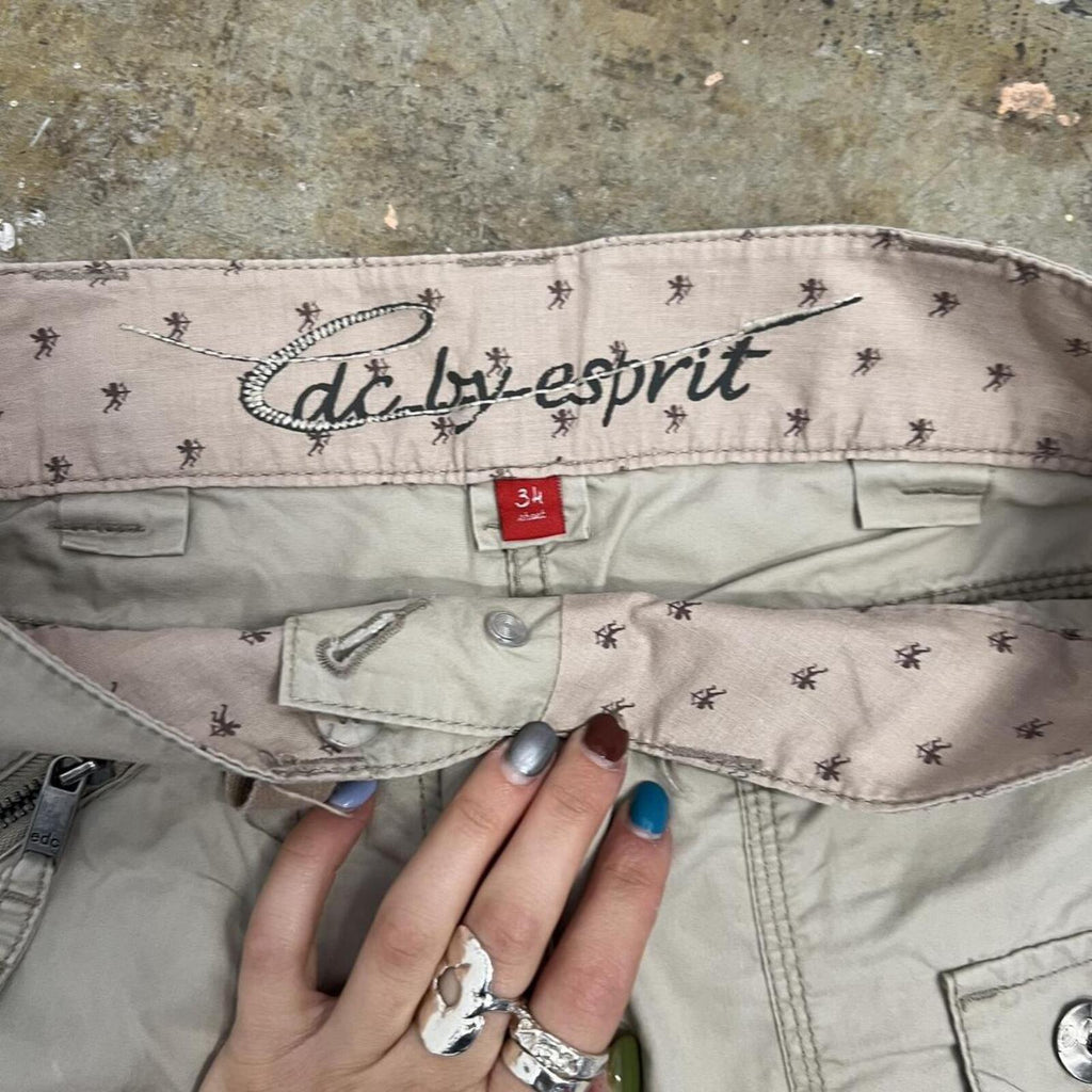 esprit cream vintage low rise flared cargo trousers