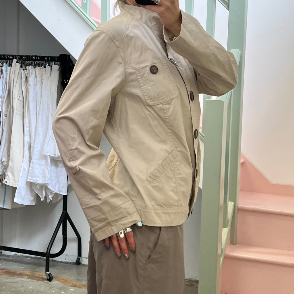 Cream button up lightweight utility jacket