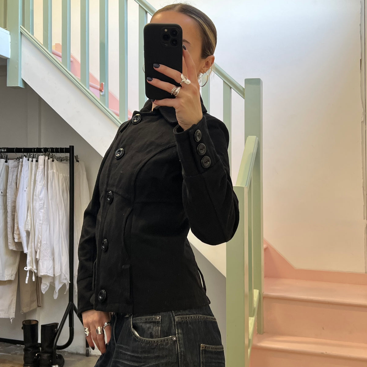 Black wool peacoat