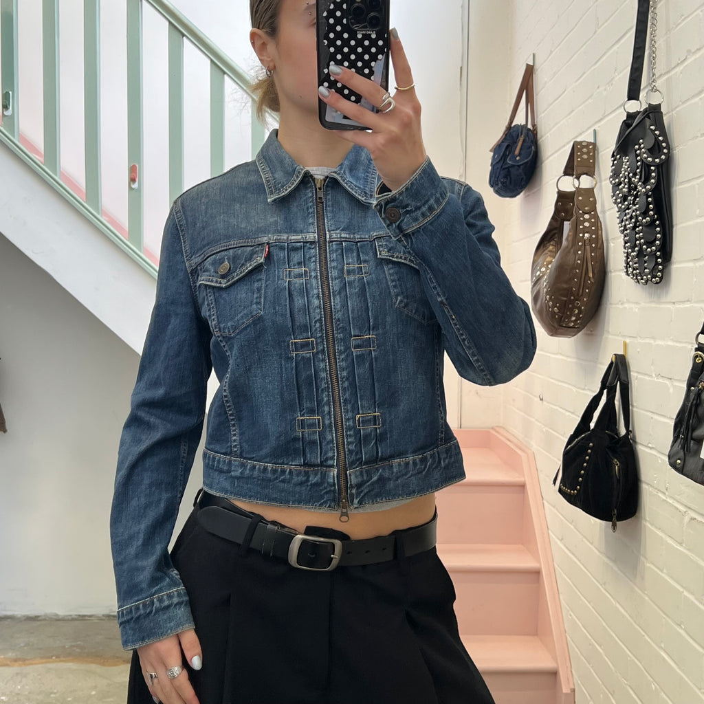 Levi’s dark wash zip up denim jacket