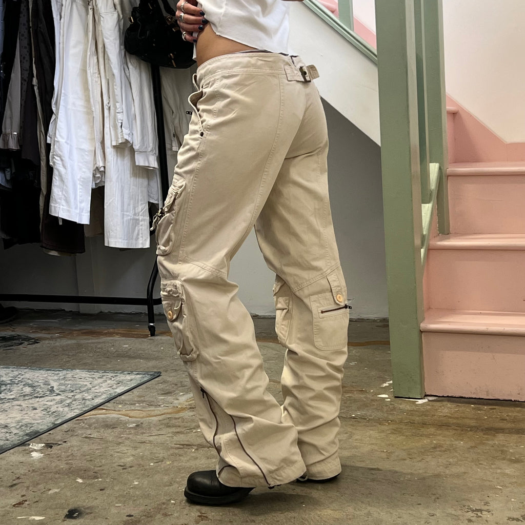 Cream wide leg cargos
