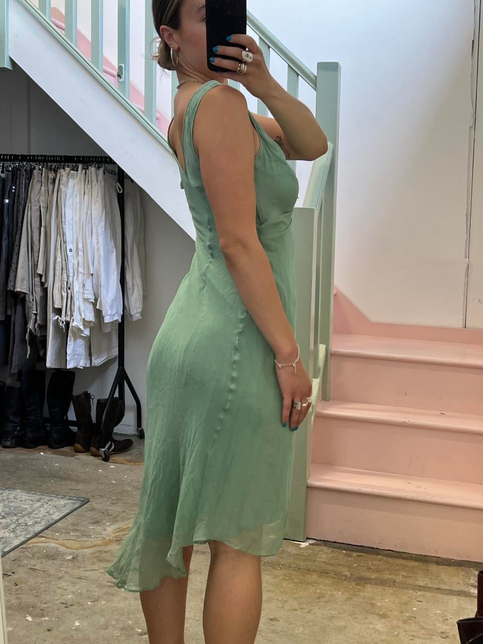 Teal silk sequin midi dress