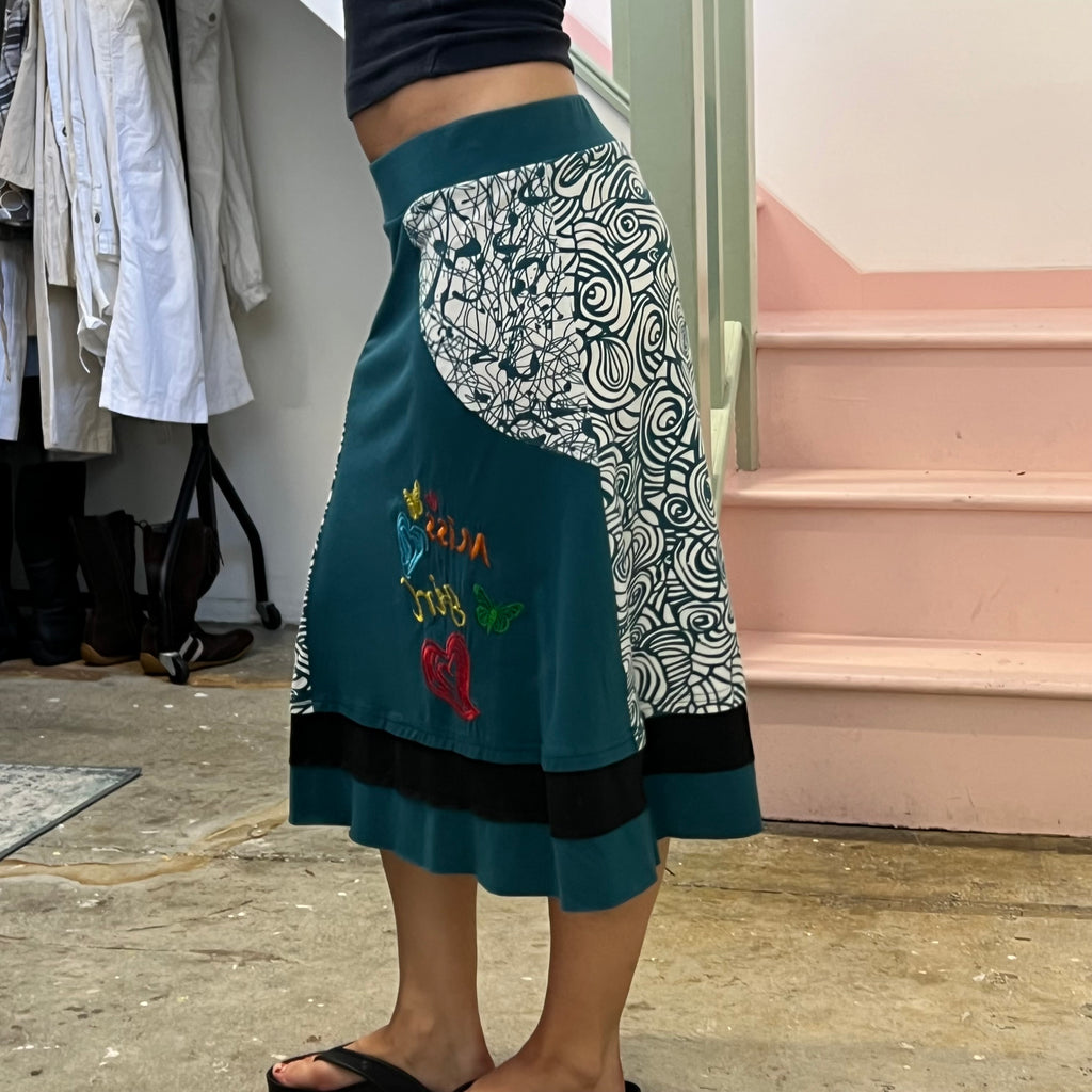 Teal printed midi skirt