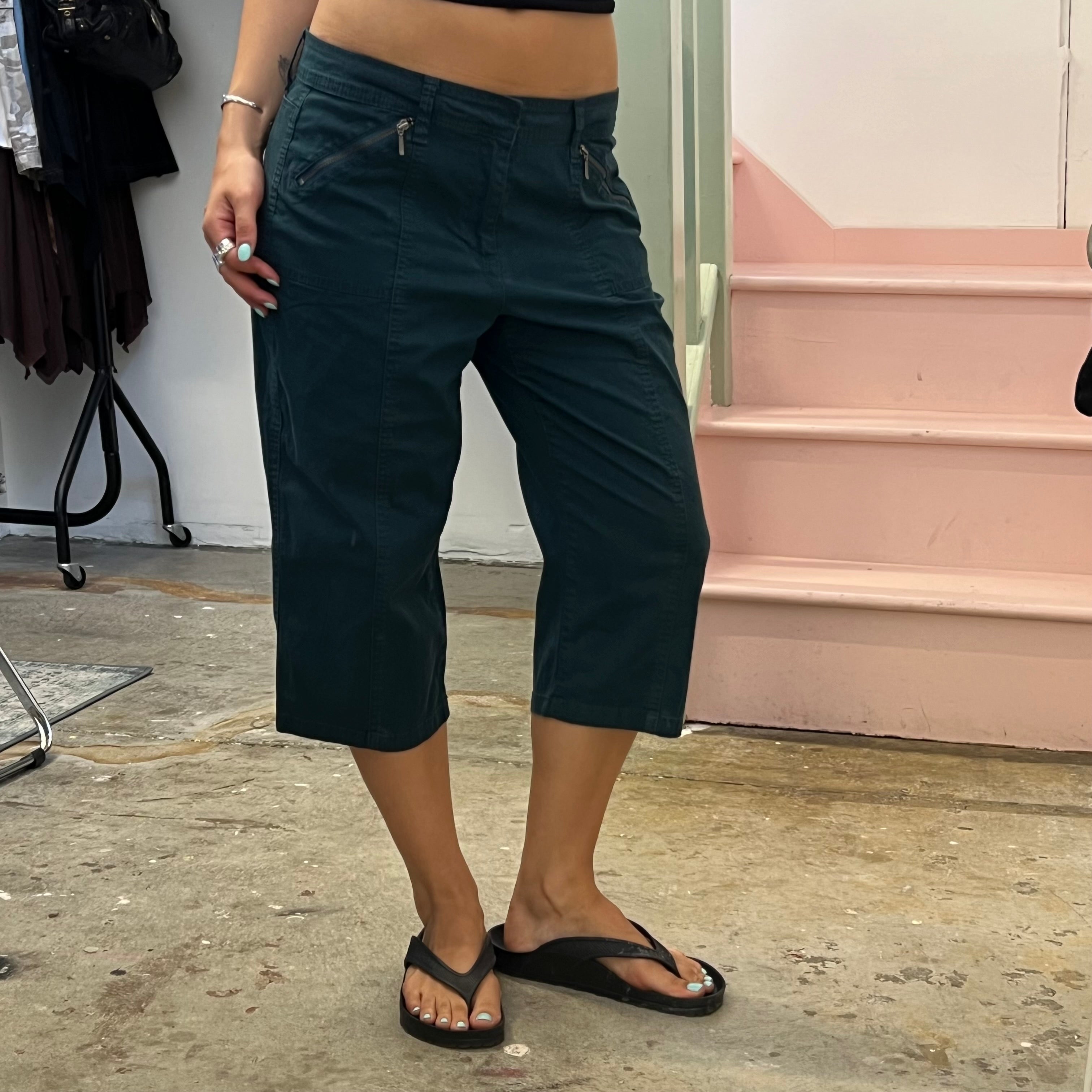 Teal dark green tailored capris