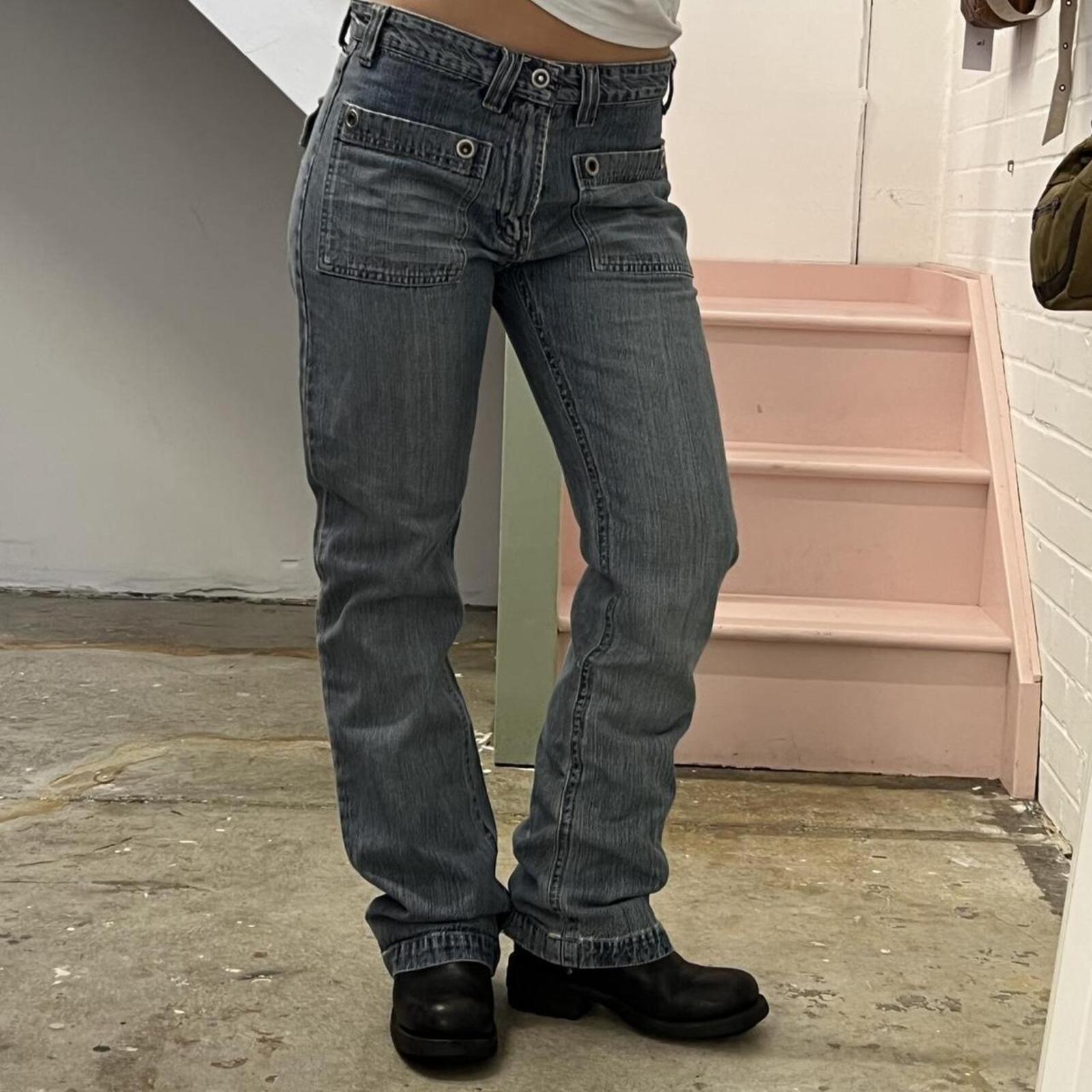 River Island light wash mid rise straight leg vintage jeans with silver studs