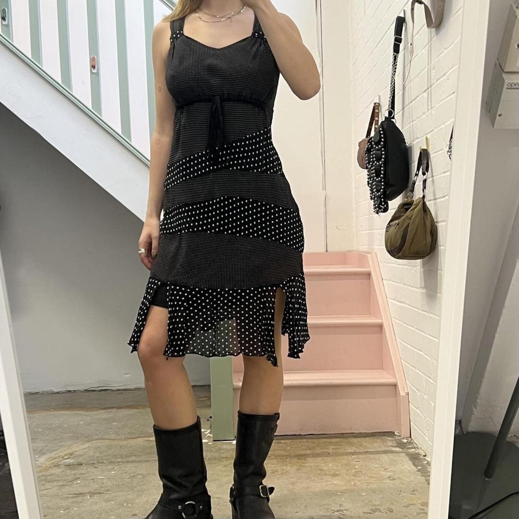 Black and white polka dot vintage midi dress