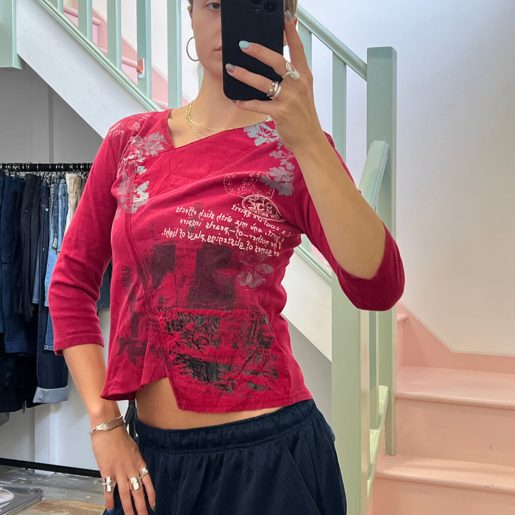Red graphic asymmetrical top
