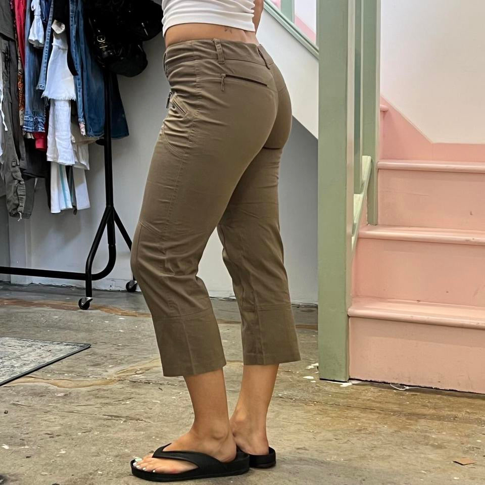 Khaki slim leg low rise capris