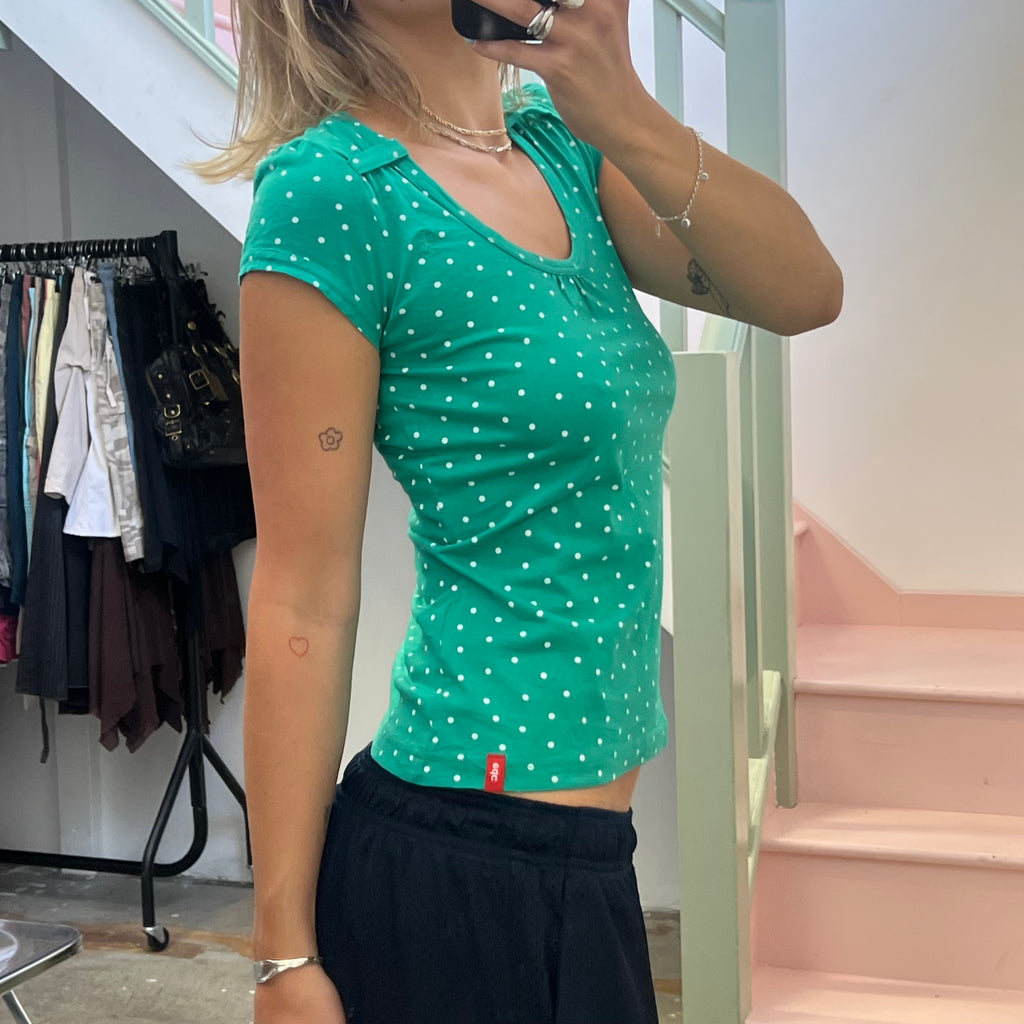 Esprit turquoise polka dot scoop neck top