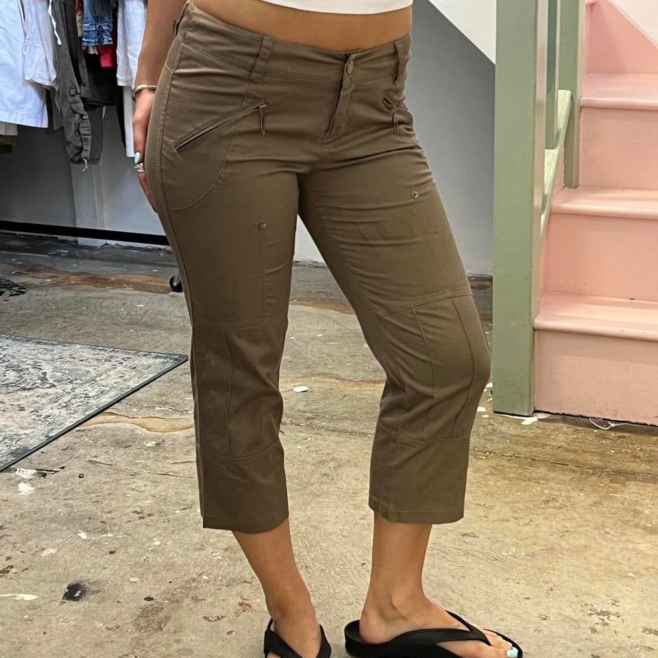 Khaki slim leg low rise capris