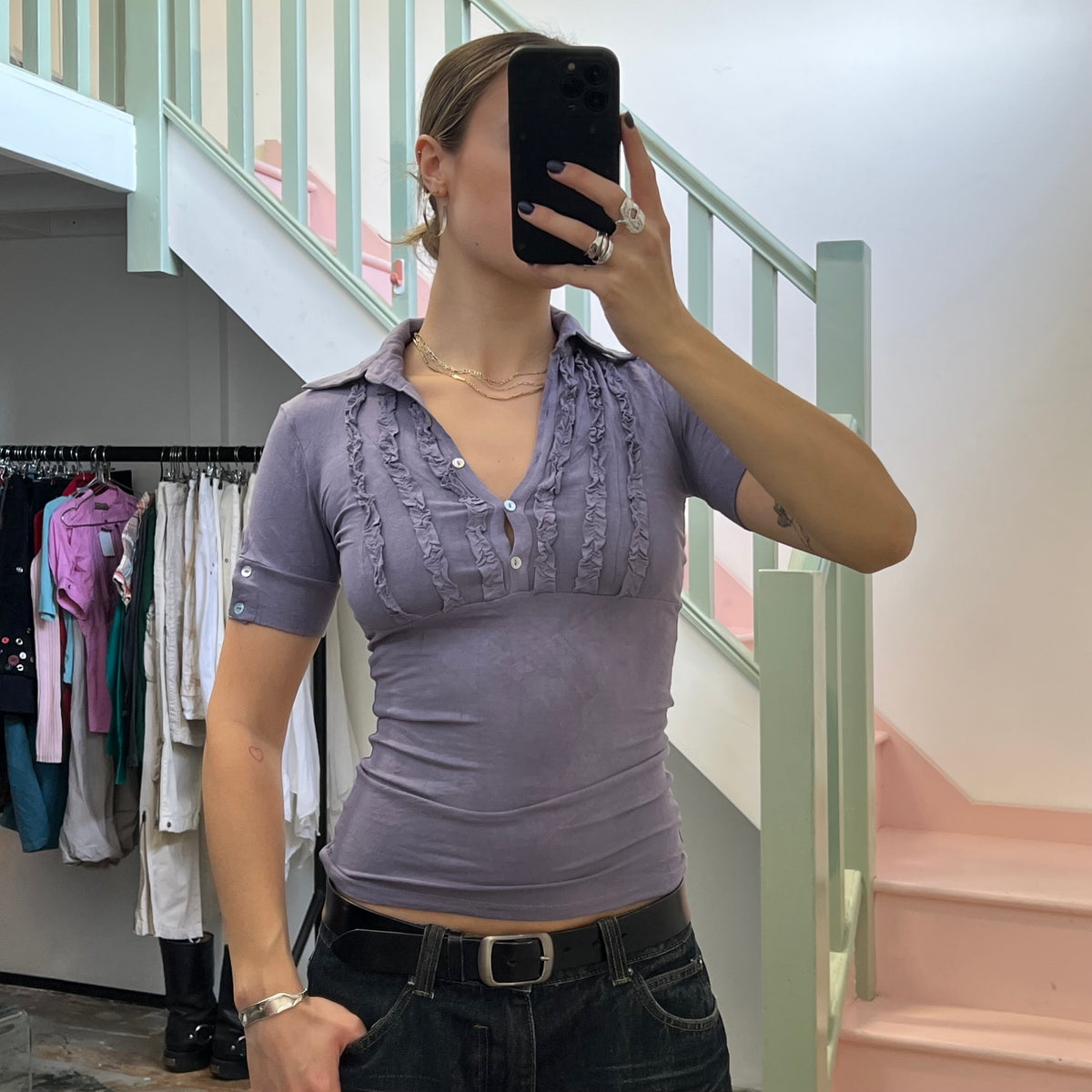 Intimissimi mauve ruffle polo top