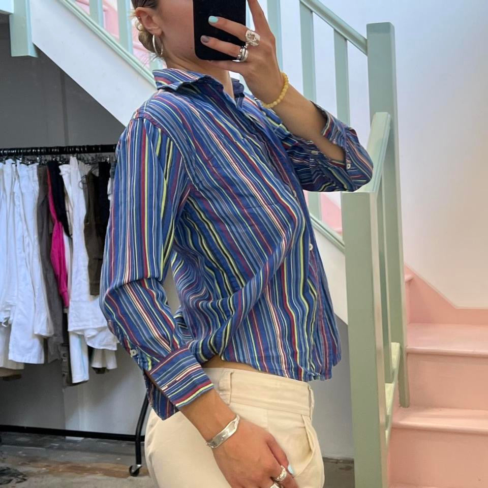 Blue striped fitted office shirt