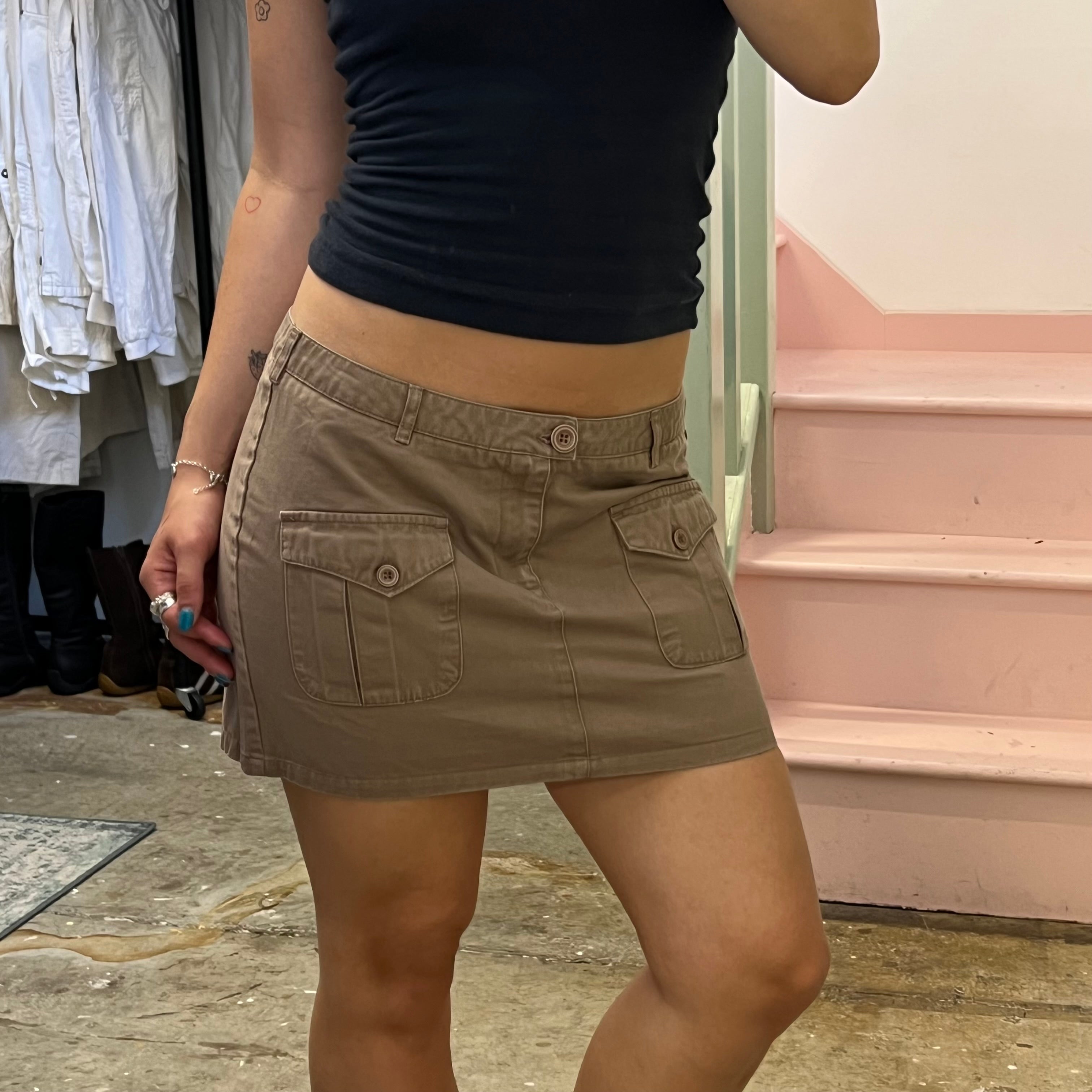 Brown cargo mini skirt