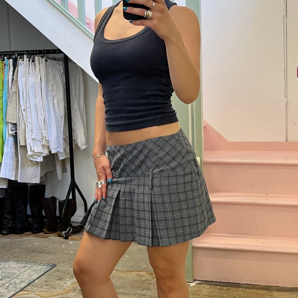 Orsay grey checkered pleated mini skirt