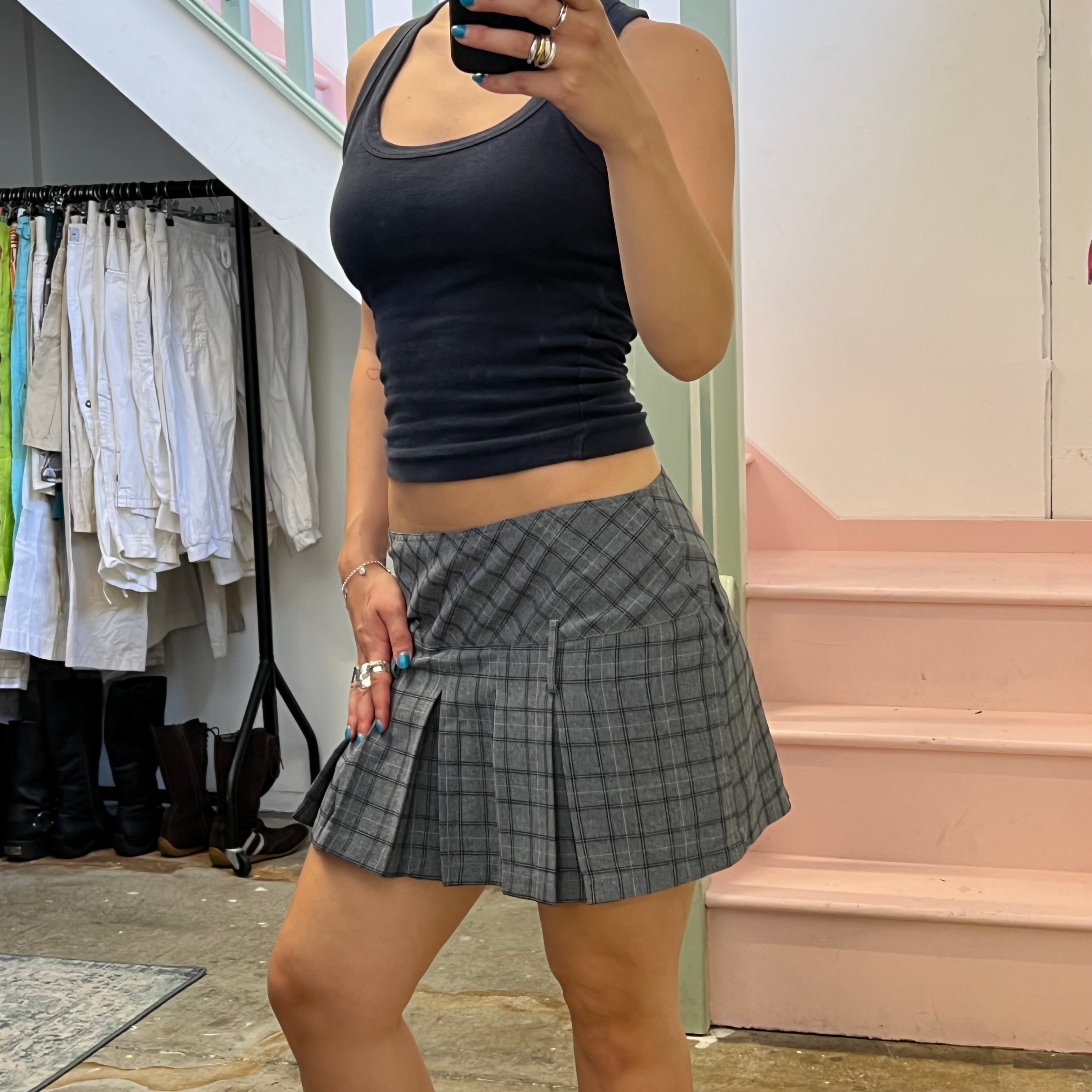 Orsay grey checkered pleated mini skirt