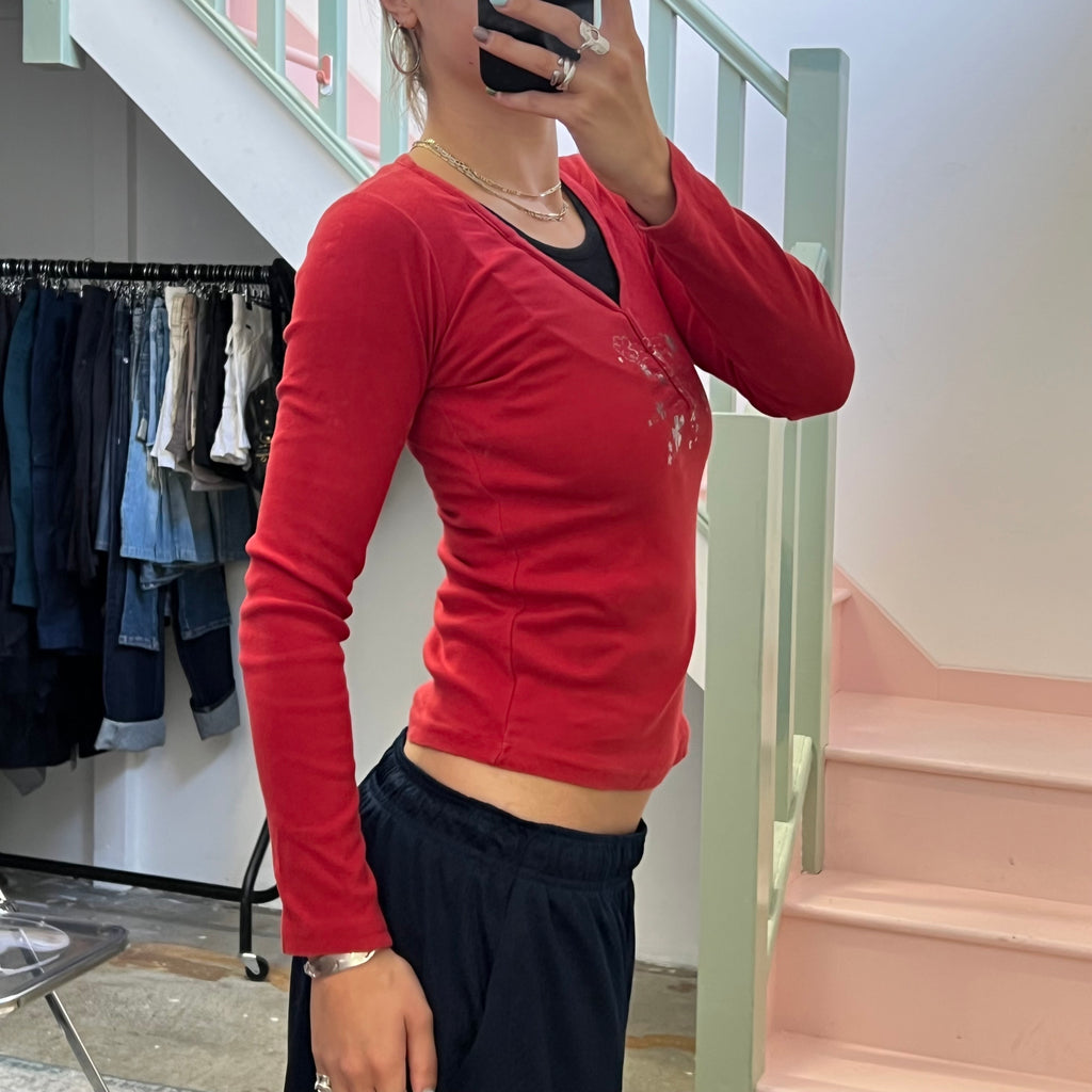 Cache red long sleeve top